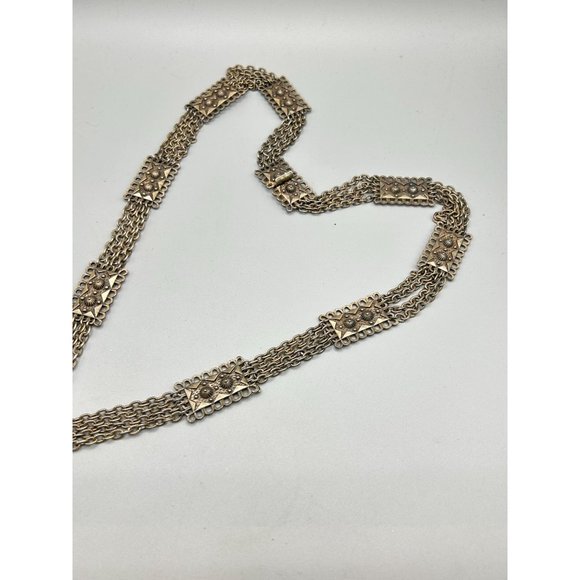 Vintage Etruscan Revival Necklace Multi Chain Fringe Tassel Antiqued Gold Tone - Picture 4 of 11